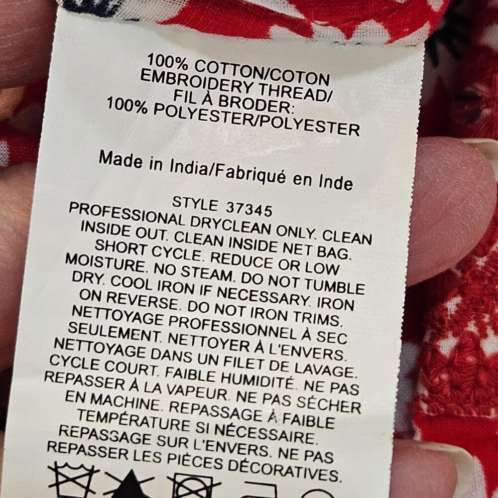 Tory Burch Red Jayne Mod Flower-Print Sequin Lace Tunic Size 8 Boho - Picture 9 of 11